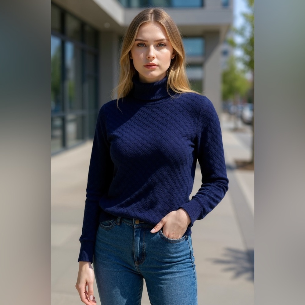 J.crew Quilted Mockneck Pullover Navy Sweater  Size XXS EUC